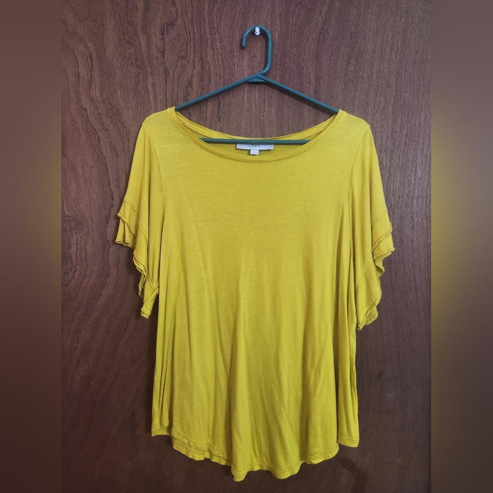 LOFT YELLOW MUSTARD TOP SHORTS SLEEVES SIZE M 100% RAYON